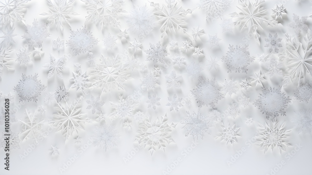 White Paper Snowflake Pattern on White Background Winter Holiday Decoration Festive Des White Paper Snowflake Pattern on White Background Winter Holiday Decoration Festive Des