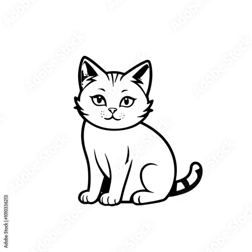 Cute Cat Sitting Vector Illustration - Adorable Cartoon Kitten with Collar