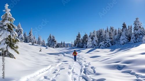 Winter Wonderland Hike Snowy Forest Trail Solitary Hiker