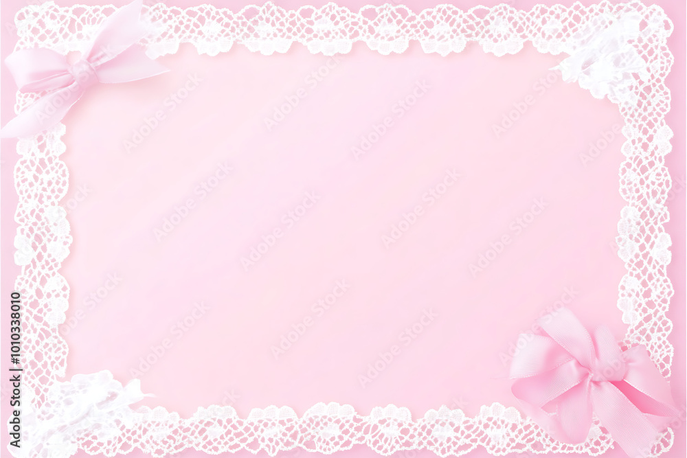 Cute pink frame background with lace and ribbon Cute pink frame background with lace and ribbon