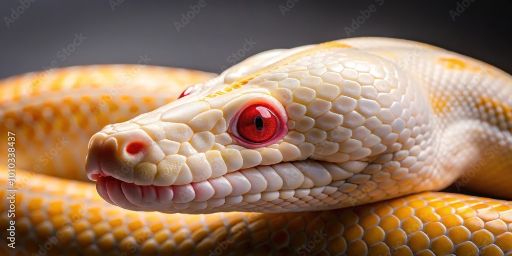 Albino Burmese python with striking white scales and ruby red eyes, reptile, snake, albino, Burmese python, white, scales Albino Burmese python with striking white scales and ruby red eyes, reptile, snake, albino, Burmese python, white, scales