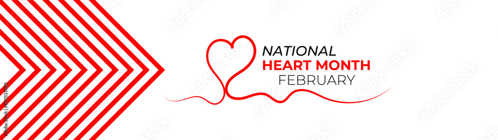 Fototapeta premium National Heart month is observed every year in February, to adopt healthy lifestyles to prevent heart disease (CVD). awareness month. banner, cover, poster, flyer, card. Vector illustration