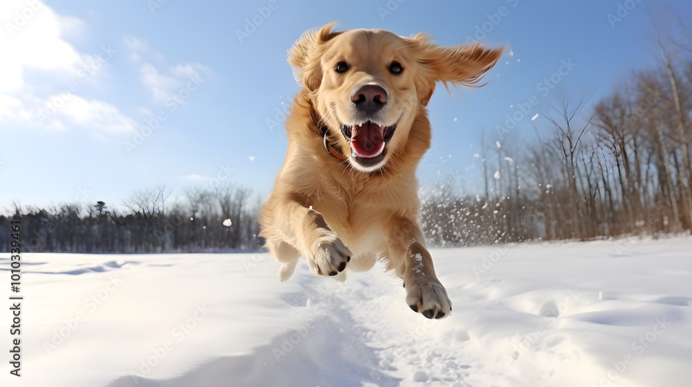 Golden Retriever Jumping in Snow Winter Fun Happy Dog Pet Photography Snowy Landscape Golden Retriever Jumping in Snow Winter Fun Happy Dog Pet Photography Snowy Landscape
