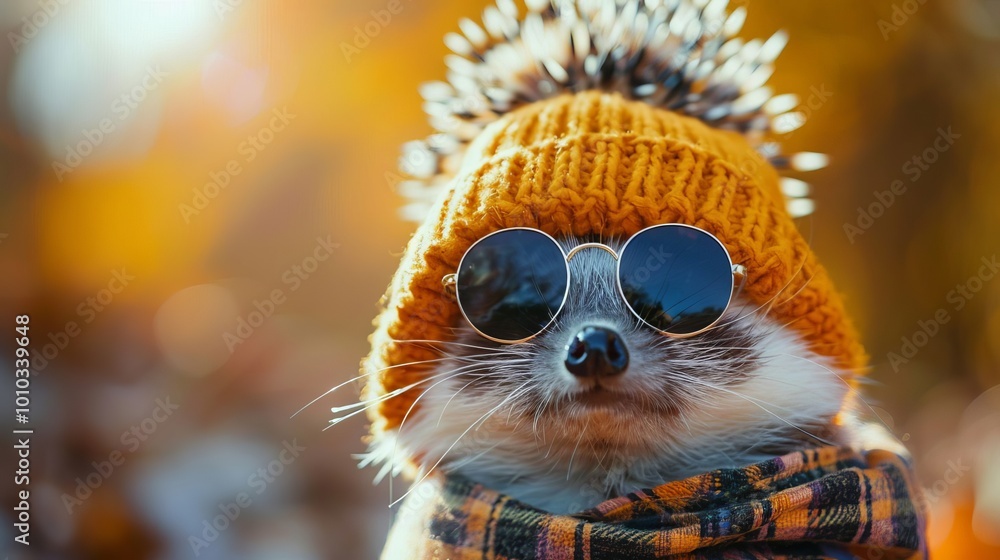 Cool Raccoon in Knit Hat and Sunglasses Autumn Wildlife Portrait Cool Raccoon in Knit Hat and Sunglasses Autumn Wildlife Portrait