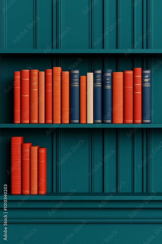 Naklejka premium Colorful Books on a Shelf in a Library Setting