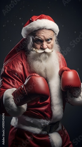 Boxing Santa Claus Christmas Festive Holiday Fight Gloves Santa Suit Winter Cheer photo