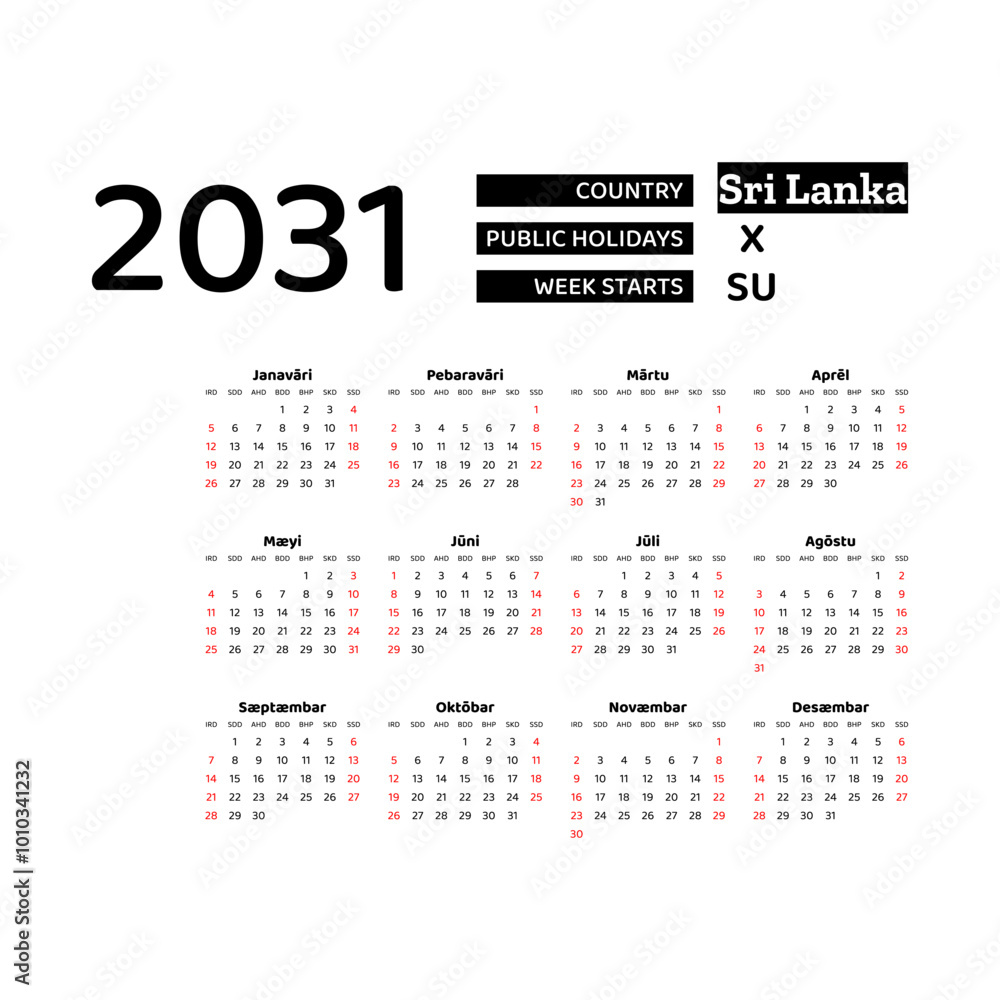 Calendar 2031 Sinhala language with Sri Lanka public holidays Week Calendar 2031 Sinhala language with Sri Lanka public holidays Week