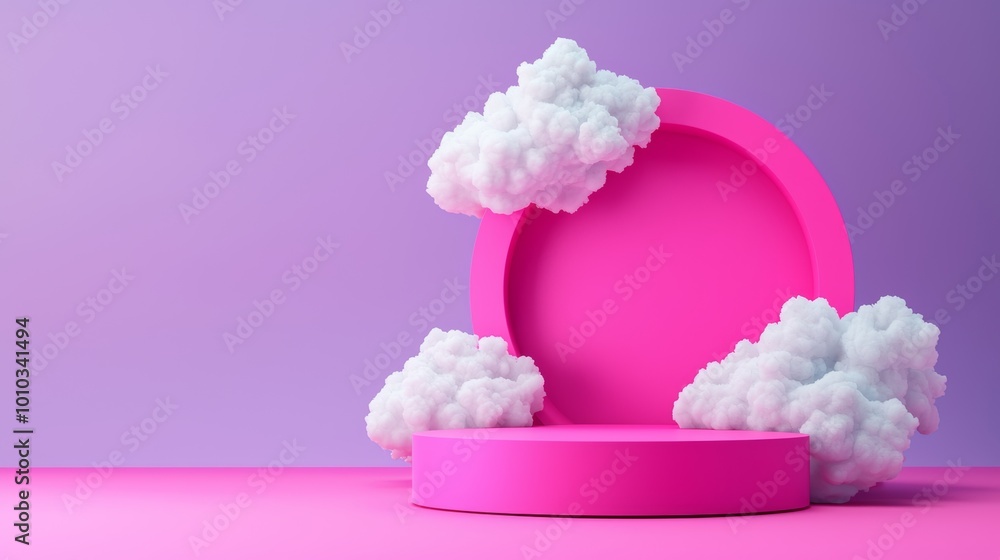 Elegant Pink Podium with Atmospheric Cloud Backdrop Elegant Pink Podium with Atmospheric Cloud Backdrop