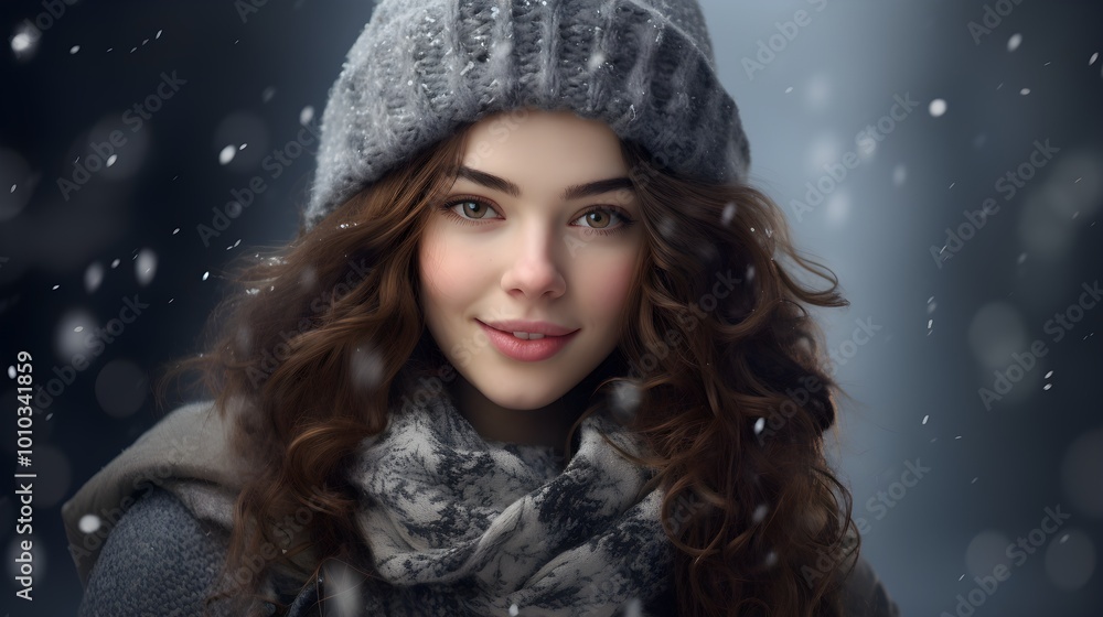 Beautiful Woman in Winter with Snow Falling Portrait Photography Beautiful Woman in Winter with Snow Falling Portrait Photography