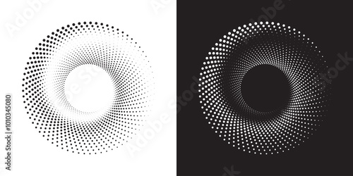 Halftone circular frame logo set. Circle dots isolated on the white background. Fabric design element. Halftone circle dots texture. Vector design element for various purposes.	