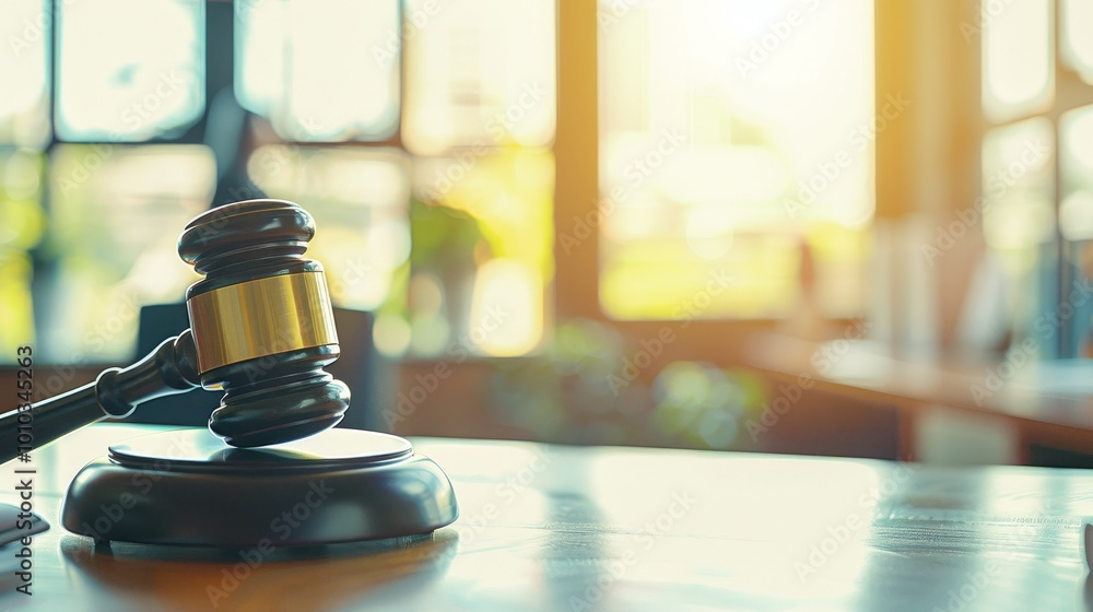 Close-up of a gavel on a wooden desk, symbolizing authority and importance of election rules, with copy space for text or design. Close-up of a gavel on a wooden desk, symbolizing authority and importance of election rules, with copy space for text or design.