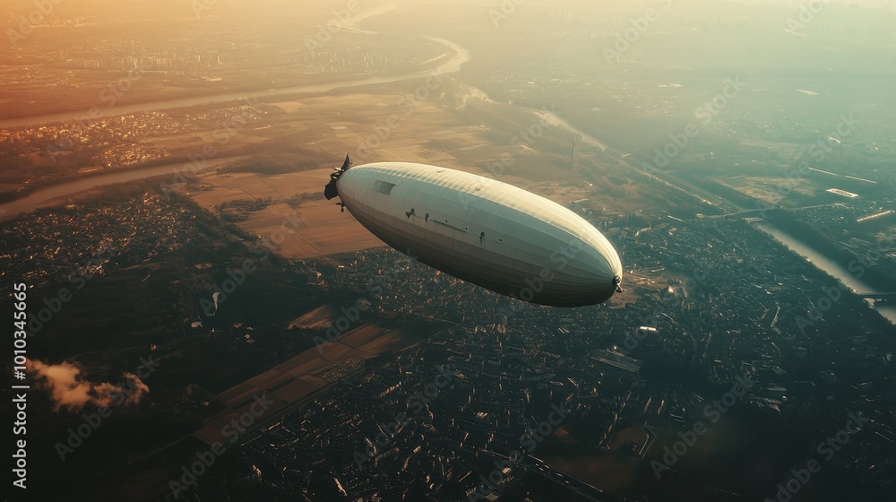 Fototapeta premium Majestic Airship Soaring Over Tranquil Landscapes