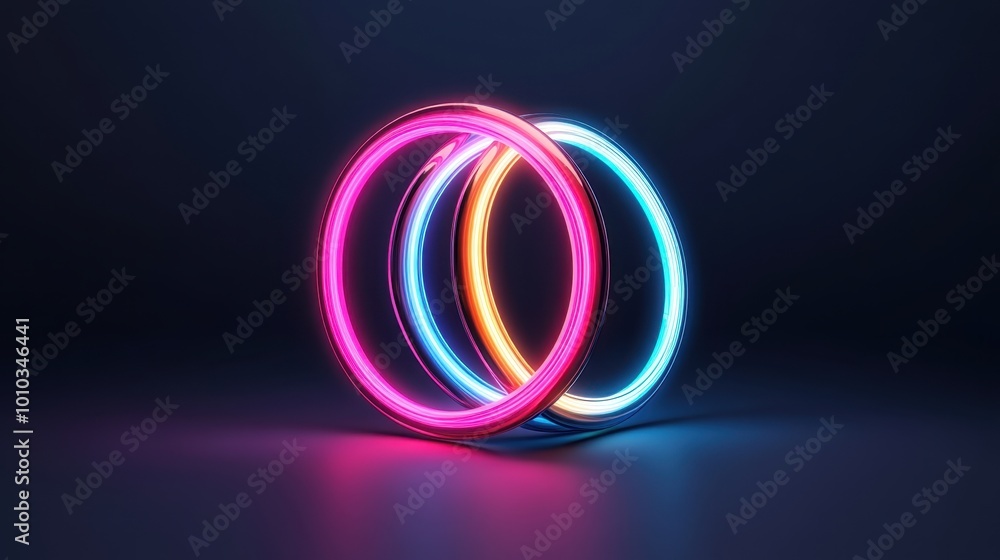 Bright neon rings with a modern design glow against a dark background, ideal for technology or nightlife themes Bright neon rings with a modern design glow against a dark background, ideal for technology or nightlife themes