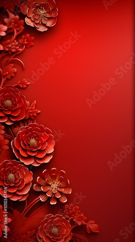 Red Floral Design Chinese New Year Festive Background Wedding Greeting Card Invitatio