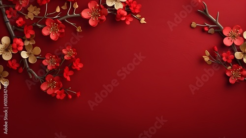 Red and Gold Floral Background for Chinese New Year