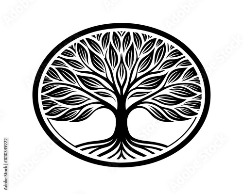 line art nature logo vector design oak tree, abstract tree logo symbol