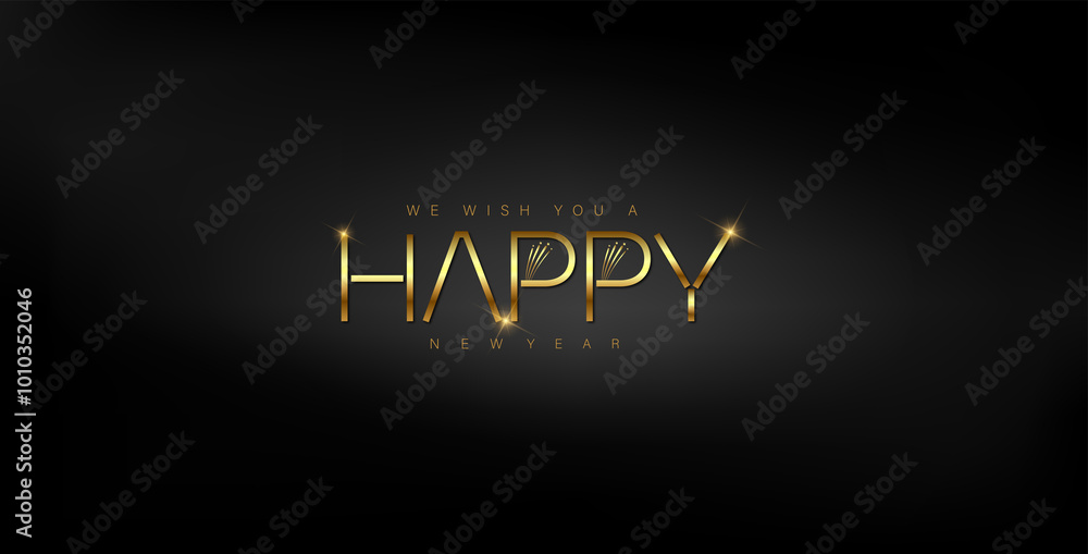Festive Happy New Year lettering on a black background, represents the excitement and optimism of the new year ahead Festive Happy New Year lettering on a black background, represents the excitement and optimism of the new year ahead