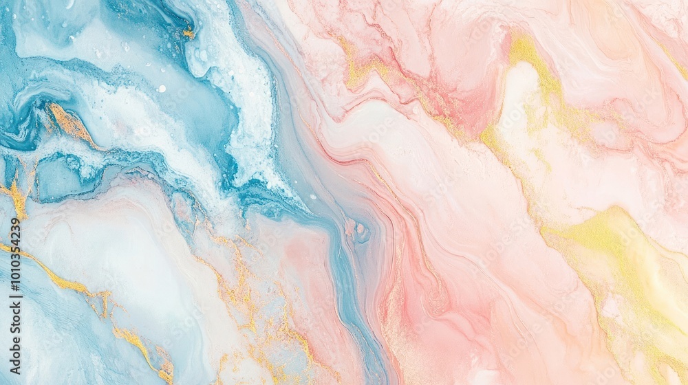 Fototapeta premium Abstract blue and pink marble texture with gold glitter.