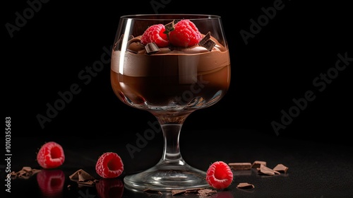 Chocolate Mousse Dessert with Raspberries and Chocolate Shavings photo