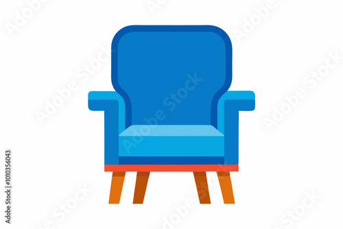 Blue semicircular chair with low legs Vector illustration on white background.