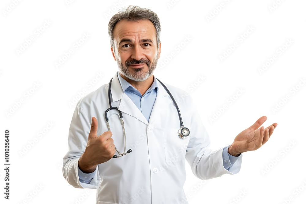 Doctor Giving Thumbs Up and Open Hand Gesture - Realistic Image Doctor Giving Thumbs Up and Open Hand Gesture - Realistic Image