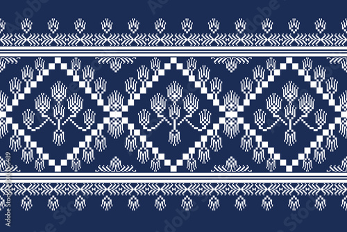 Beautiful white flower seamless pixel pattern on navy blue background. Suitable for decorating wallpaper or fabric.