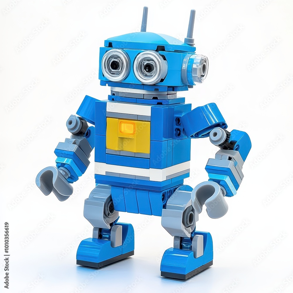 A colorful robot figure made from building blocks, showcasing creativity and design. A colorful robot figure made from building blocks, showcasing creativity and design.