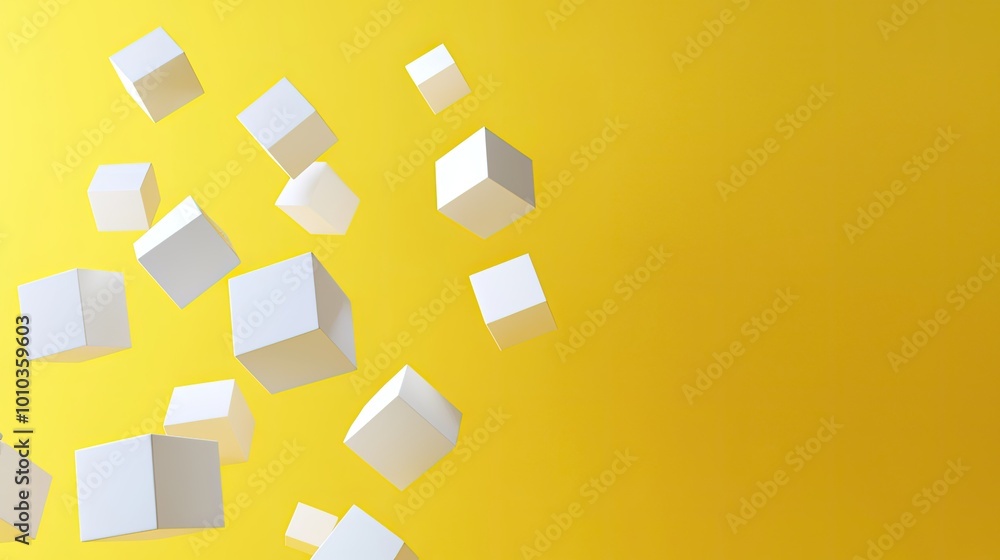 White Cubes Scattered on a Yellow Background White Cubes Scattered on a Yellow Background