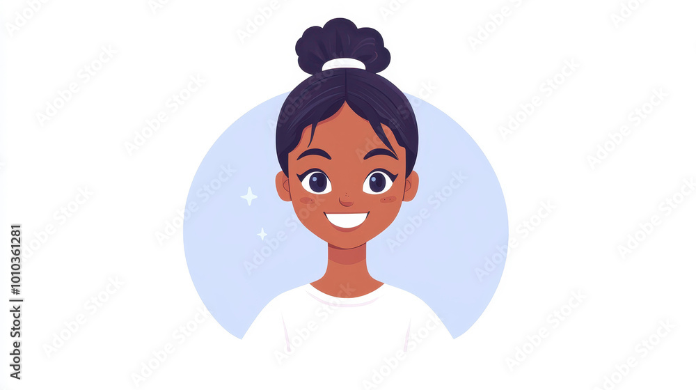 Bright and cheerful, this illustration features an African American girl with a bun hairstyle, perfect for animation. Bright and cheerful, this illustration features an African American girl with a bun hairstyle, perfect for animation.