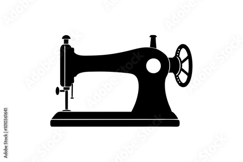 Vintage Sewing Machine Silhouette Illustration Featuring a Classic Design and Threaded Spool