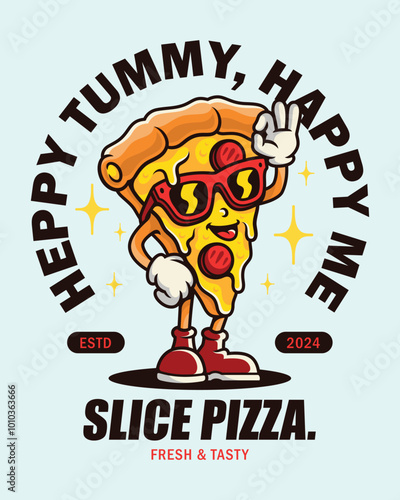 Cute and adorable pizza cartoon character design