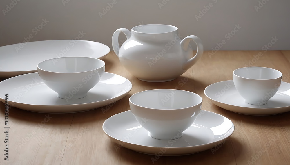 White ceramic dishes and kitchenware neatly arranged on white shelves,minimalist, neat, shelf, countertop, interior, simple, home, kitchen,67 White ceramic dishes and kitchenware neatly arranged on white shelves,minimalist, neat, shelf, countertop, interior, simple, home, kitchen,67