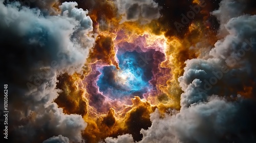 Cosmic Nebula Through Clouds Galaxy Stars Space Exploration