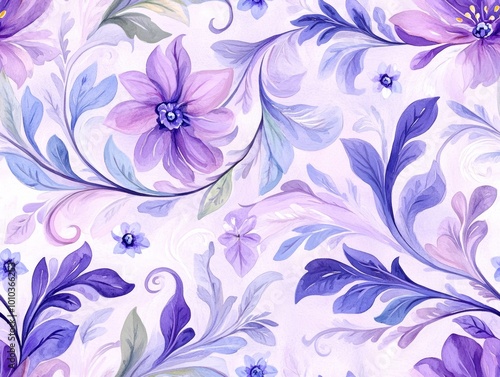 Floral Dreams in Lavender, Flowing vines and delicate purple flowers, Seamless Decorative Pattern