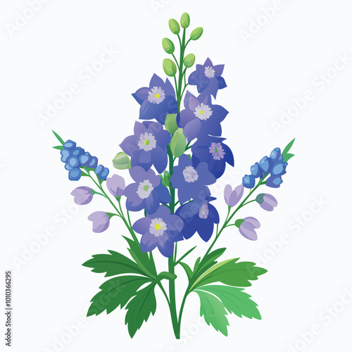 Floral Bunch Featuring Delphinium Vector Illustration On White Background Elegant Botanical Art Design