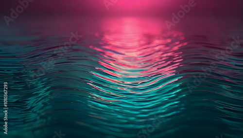 Abstract rippling water reflecting teal and magenta light