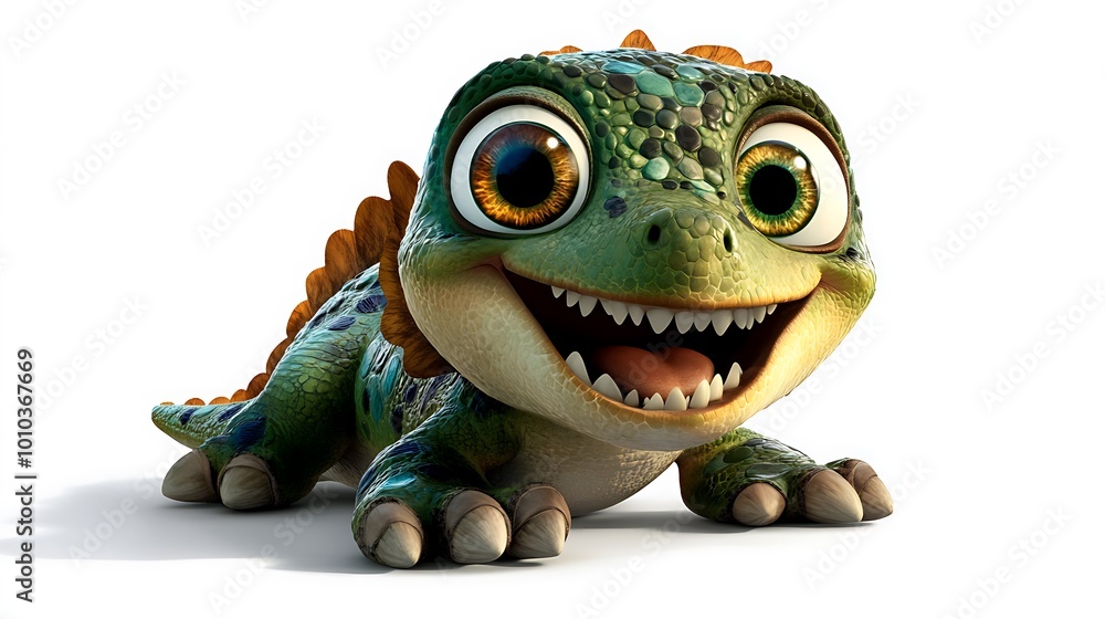 Cute Cartoon Green Dinosaur with Big Eyes Smiling Cute Cartoon Green Dinosaur with Big Eyes Smiling