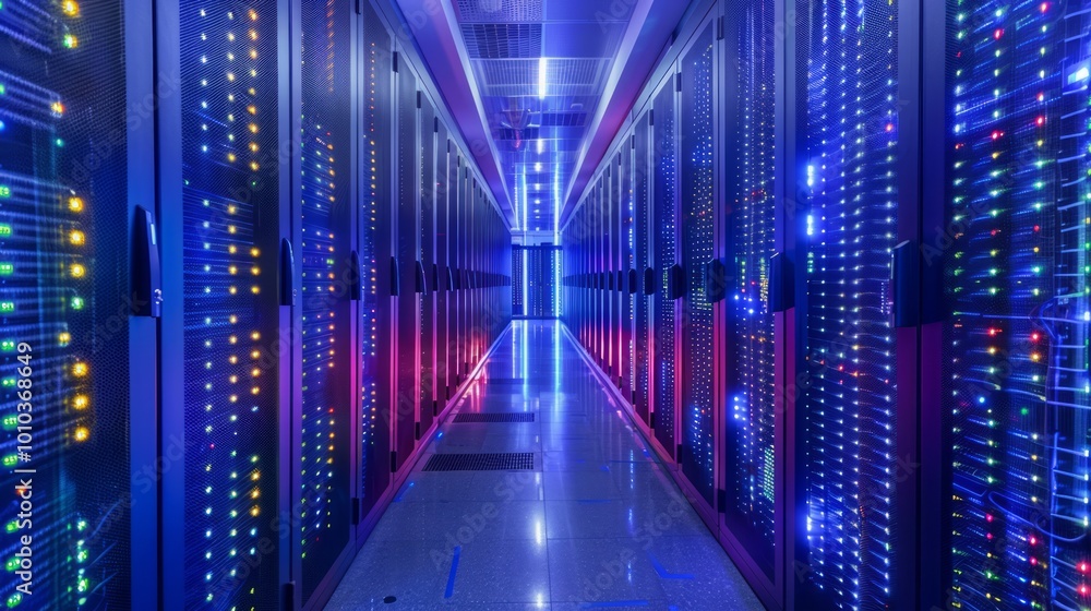 Vibrant Server Rack Corridor with Blinking Lights Vibrant Server Rack Corridor with Blinking Lights