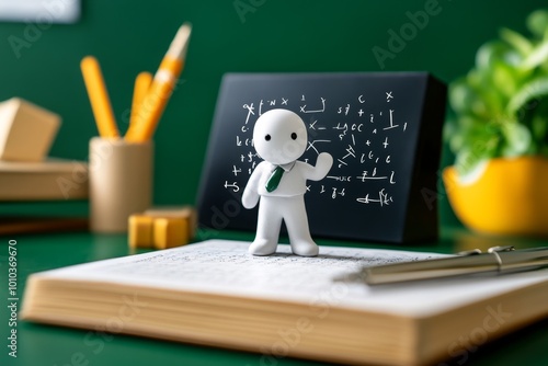 A figure standing in front of a blackboard filled with meaningless equations, symbolizing the attempt to make sense of a nonsensical world in the philosophy of absurdism