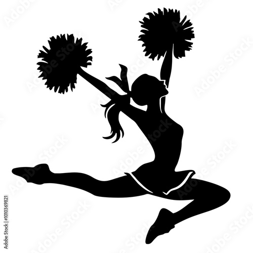 Silhouette of a woman cheerleader jumping