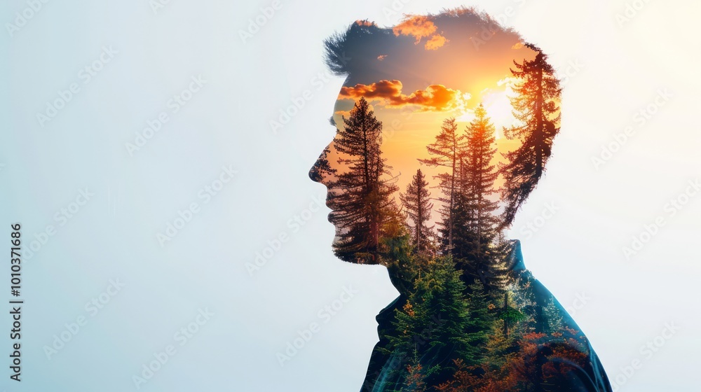 Artistic Double Exposure of Forest and Human Silhouette Artistic Double Exposure of Forest and Human Silhouette