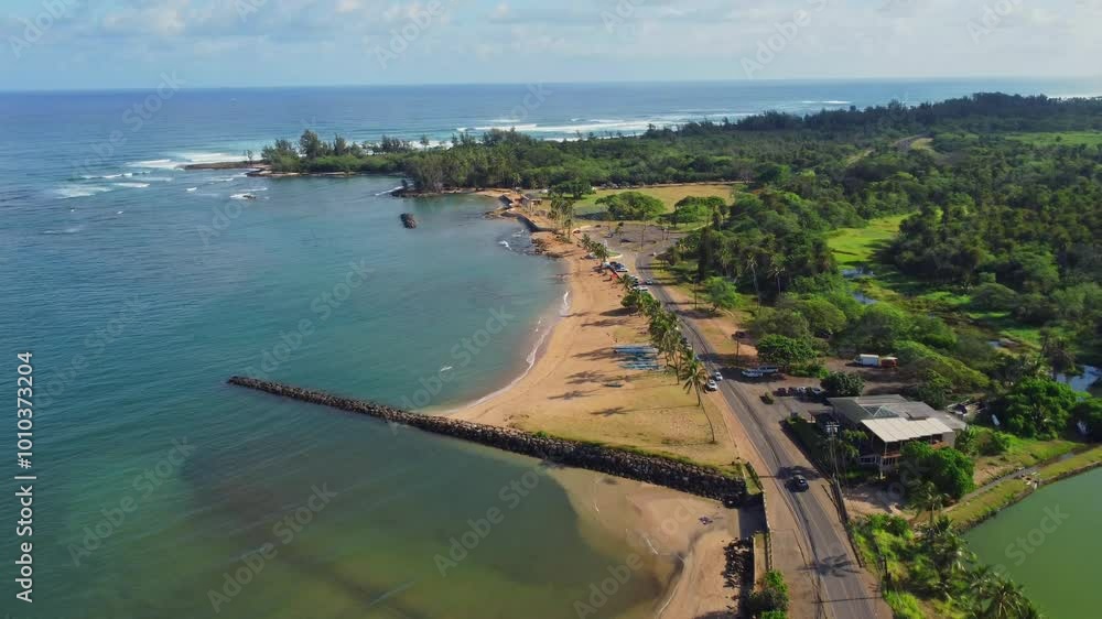 aerial view of the coast in Hawaii with mountains and ocean aerial view of the coast in Hawaii with mountains and ocean