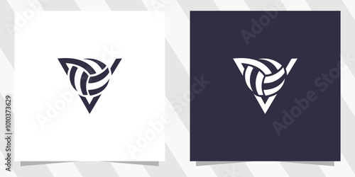 letter v with volleyball logo design vector