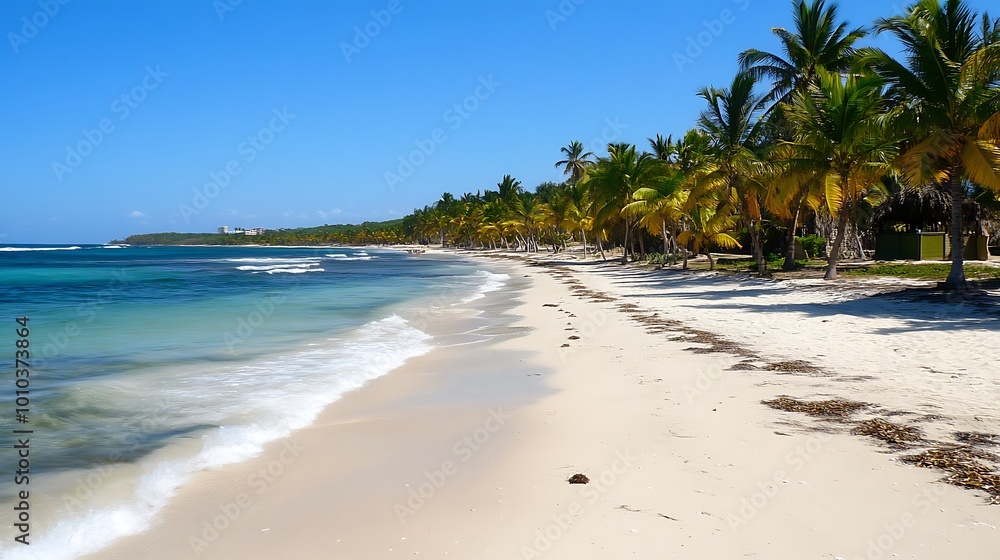 Tropical Beach with Palm Trees and Blue Sky Tropical Beach with Palm Trees and Blue Sky