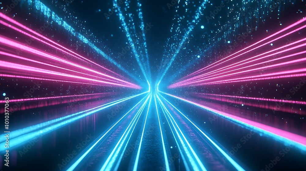Abstract futuristic tunnel with neon lights and glowing particles. Abstract futuristic tunnel with neon lights and glowing particles.