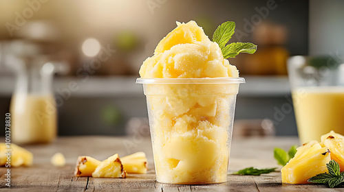 geladinho de abacaxi, showcasing the icy treat in its authentic form with vibrant yellow pineapple color and a smooth texture. photo