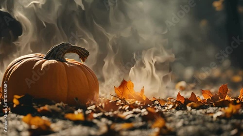 Abstract Autumn fall Background with Pumpkin and Smoke. photo