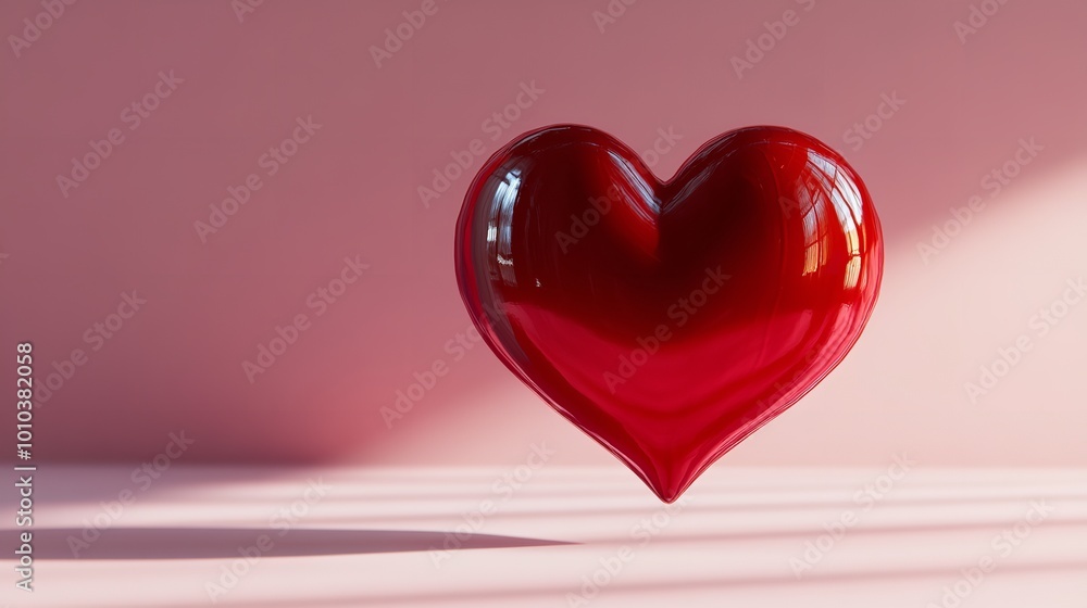 3D Rendered Red Heart Floating Against a Soft Pink Backdrop 3D Rendered Red Heart Floating Against a Soft Pink Backdrop