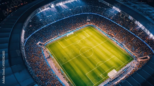 Aerial view of a packed soccer stadium during a tournament final, soccer, tournament, atmosphere photo