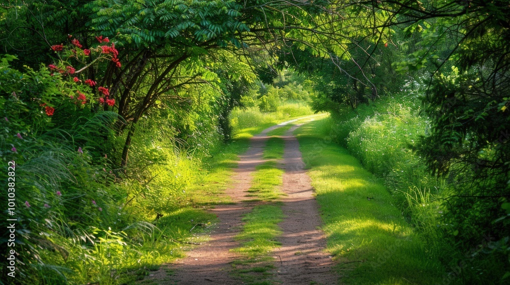 Naklejka premium Pathway Through Lush Greenery
